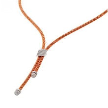 Load image into Gallery viewer, Sterling Silver Rose Gold Plated Popcorn Lariat Italian Chain Necklace with Silver Paved Square Charm Magnetic Clasp ClosureAnd Chain Length of 16.5 And Thickness: 3.22MM