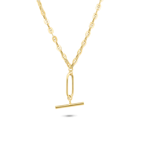 Sterling Silver Gold Plated Flat Marina Paperclip Bar Pendant Necklace