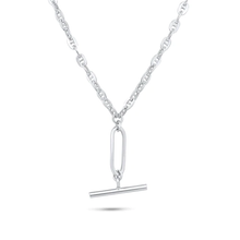 Load image into Gallery viewer, Sterling Silver Rhodium Plated Flat Marina Paperclip Bar Pendant Necklace