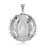 Sterling Silver High Polished DC Round Lady of Guadalupe Medallion Pendant