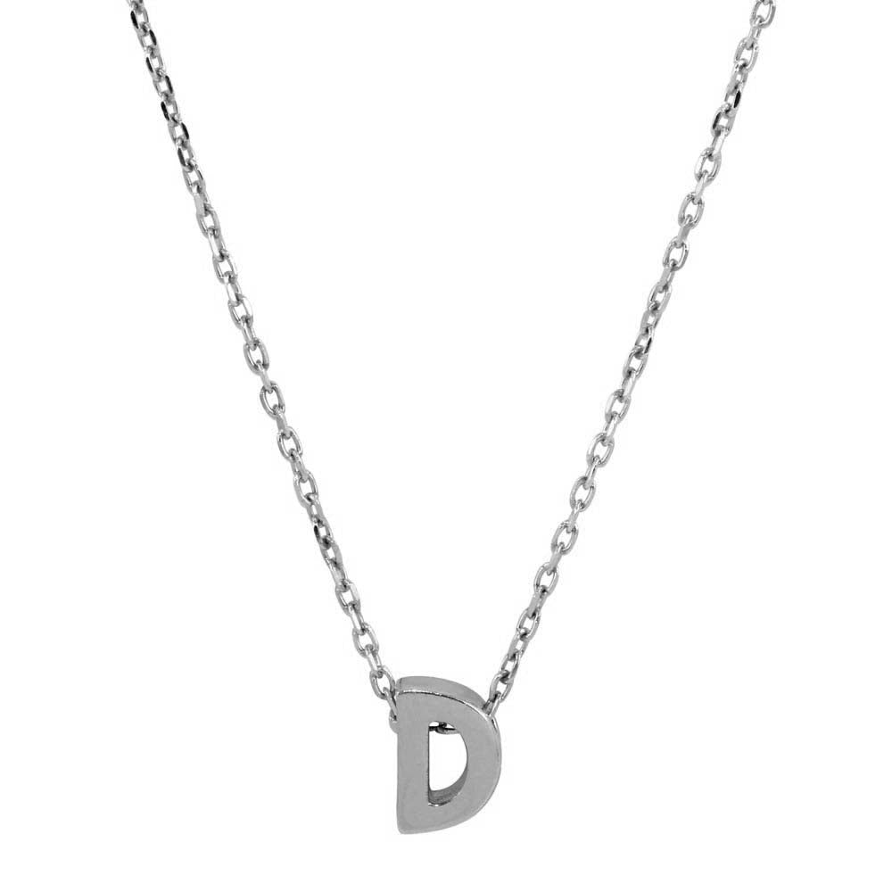 Sterling Silver Rhodium Plated Small Initial D Necklace