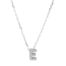 Load image into Gallery viewer, Sterling Silver Rhodium Plated Small Initial E Necklace