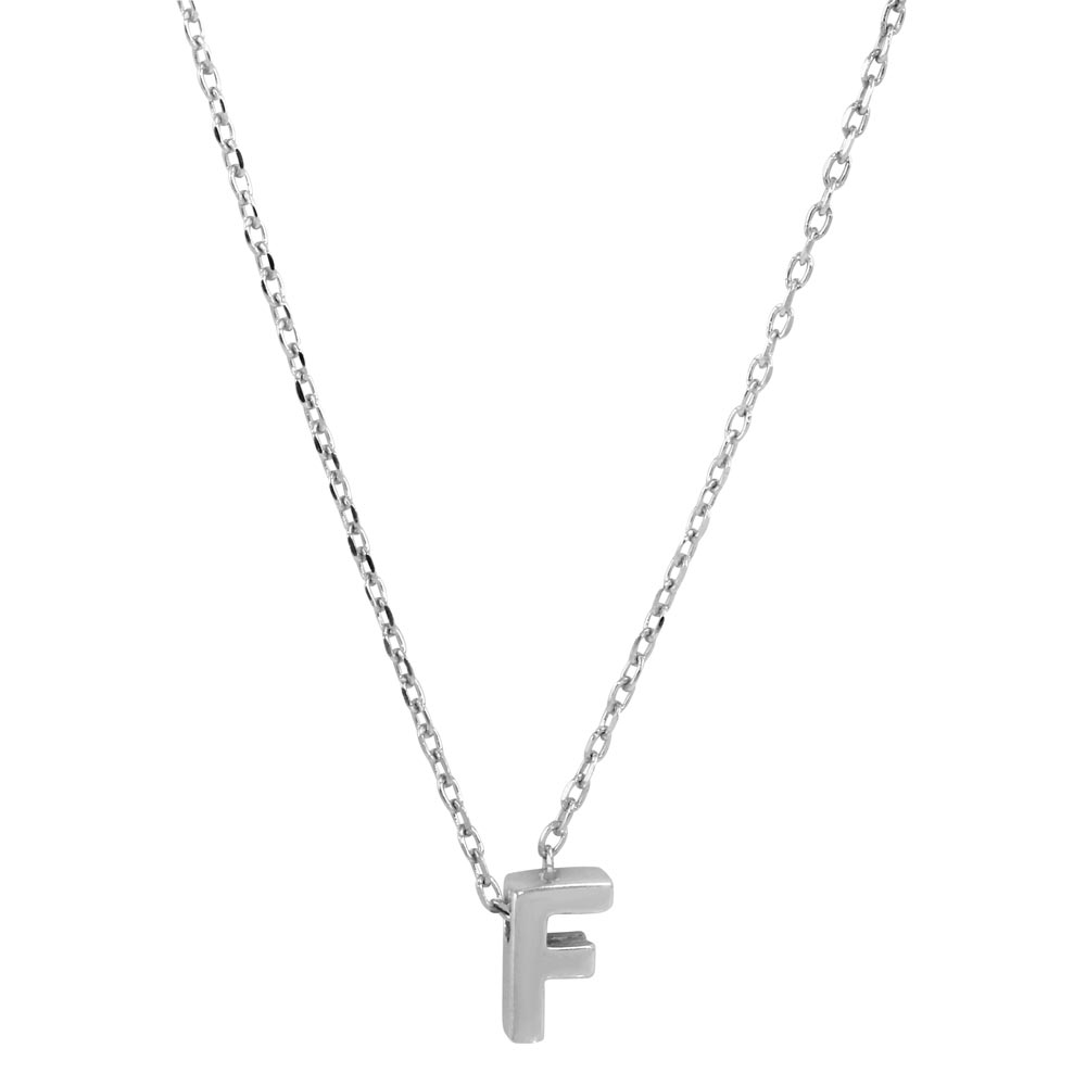Sterling Silver Rhodium Plated Small Initial F Necklace