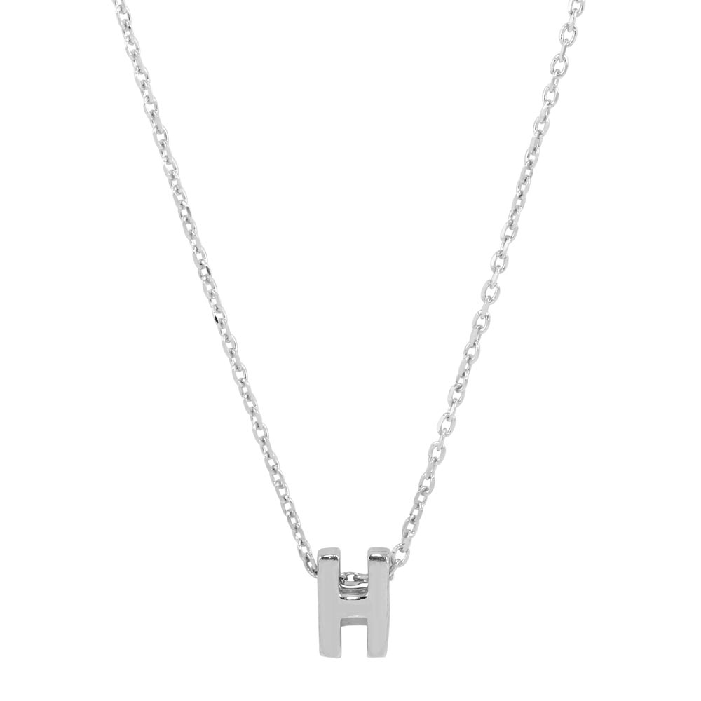 Sterling Silver Rhodium Plated Small Initial H Necklace