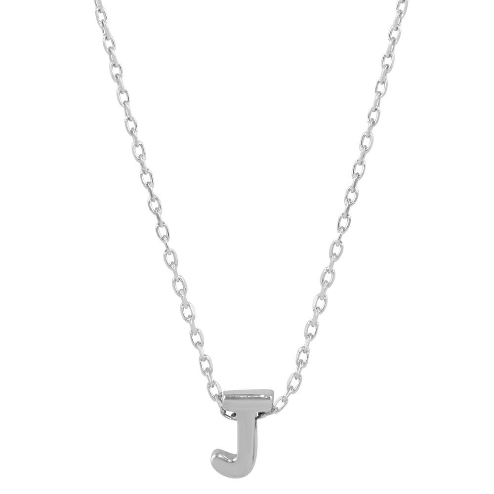 Sterling Silver Rhodium Plated Small Initial J Necklace