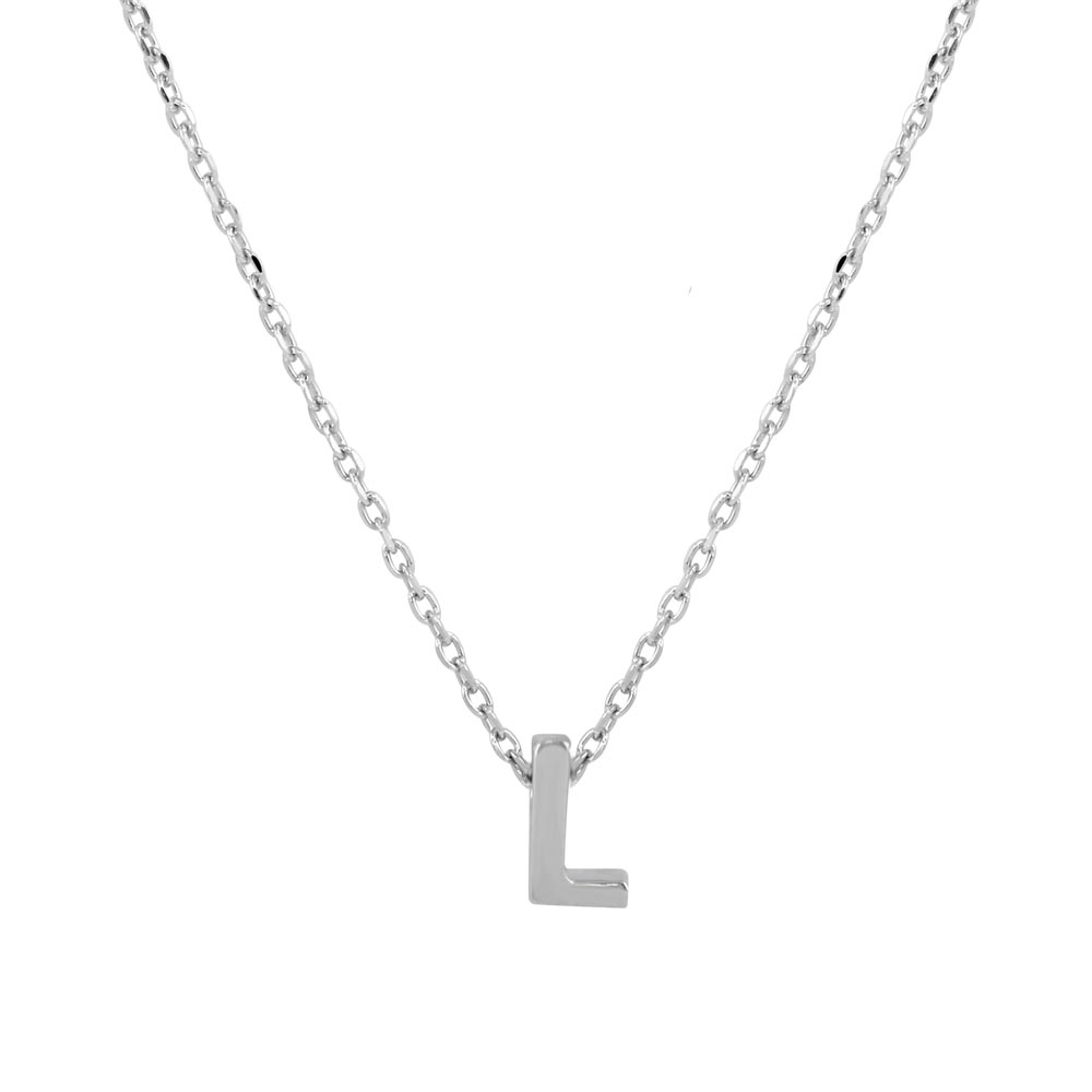 Sterling Silver Rhodium Plated Small Initial L Necklace