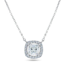 Load image into Gallery viewer, Sterling Silver Rhodium Plated Square Halo Moissanite Necklace