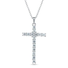 Load image into Gallery viewer, Sterling Silver Rhodium Plated Cross Moissanite Necklace