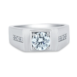 Sterling Silver Rhodium Plated Men's One Carat Moissanite Stones Ring