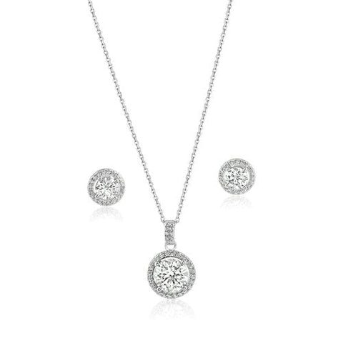 Sterling Silver Rhodium Plated Round Moissanite 0.5 Carat Earring and 2 Carat Necklace Sets