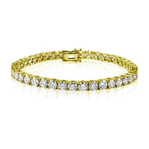 Sterling Silver Gold Plated Moissanite Stone Tennis Bracelet Length-7or8inches, Thickness-5mm