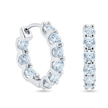 Load image into Gallery viewer, Sterling Silver Rhodium Plated Moissanite Stone Hoop Earrings
