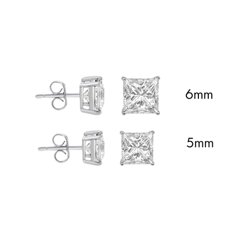 Sterling Silver Rhodium Plated Moissanite Stone Square Push Back Earring
