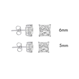 Sterling Silver Rhodium Plated Moissanite Stone Square Push Back Earring