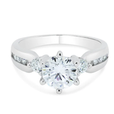 Sterling Silver Rhodium 7mm Round Engagement Moissanite Ring