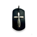 Sterling Silver Leather Framed Oxidized Cross Pendant