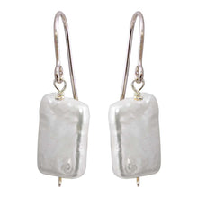 Load image into Gallery viewer, Sterling Silver Rhodium Plated Fish Hook Square Dangling Pearl Earrings