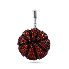 Load image into Gallery viewer, Sterling Silver Rhodium Plated Basketball Black And Orange CZ Pendant Dimensions-22.9mm