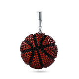 Sterling Silver Rhodium Plated Basketball Black And Orange CZ Pendant Dimensions-22.9mm