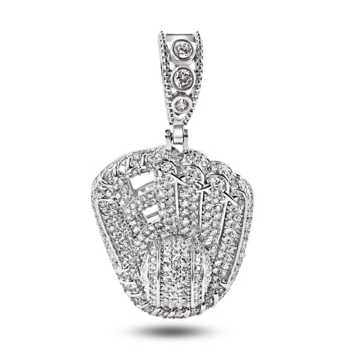 Sterling Silver Rhodium Plated Baseball Gloves Clear CZ Pendant Dimensions-24.7mmx30.6mm