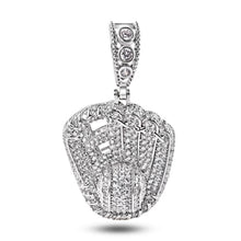 Load image into Gallery viewer, Sterling Silver Rhodium Plated Baseball Gloves Clear CZ Pendant Dimensions-24.7mmx30.6mm