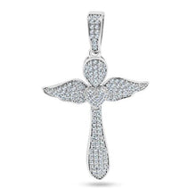 Load image into Gallery viewer, Sterling Silver Rhodium Plated CZ Encrusted Winged Cross Pendant