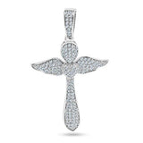 Sterling Silver Rhodium Plated CZ Encrusted Winged Cross Pendant