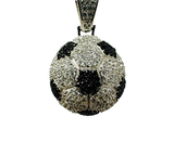 Sterling Silver Rhodium Plated Football Soccer Clear And Black CZ Pendant Dimensions-19.2mm