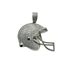 Load image into Gallery viewer, Sterling Silver Rhodium Plated Football Helmet Clear CZ Pendant Dimensions-37.6mmx27.1mm