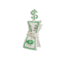 Load image into Gallery viewer, Sterling Silver Rhodium Plated Bundle Of Cash Clear And Green CZ Dollar Vale Pendant Thickness-18mmx30mm