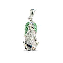 Load image into Gallery viewer, Sterling Silver Rhodium Plated Virgin Mary Clear And Green CZ Pendant Thickness-12.6mmx30.4mm