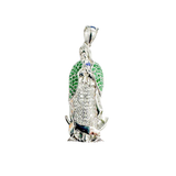 Sterling Silver Rhodium Plated Virgin Mary Clear And Green CZ Pendant Thickness-12.6mmx30.4mm