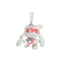 Load image into Gallery viewer, Sterling Silver Rhodium Plated Hip Hop Bunny Clear And Blue CZ Red Enamel Pendant Thickness-43mmx37mm