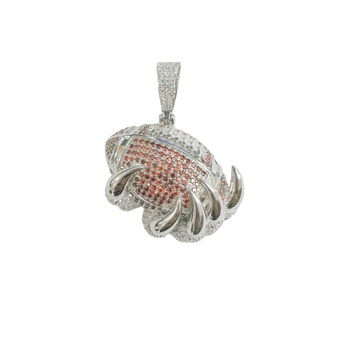 Sterling Silver Rhodium Plated Claw Football Clear And Orange CZ Pendant Thickness-32mmx24mm