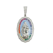 Load image into Gallery viewer, Sterling Silver Rhodium Plated Virgin Mary Multicolor Baguette Stone And Clear CZ Pendant Thickness-29.5mmx43.6mm