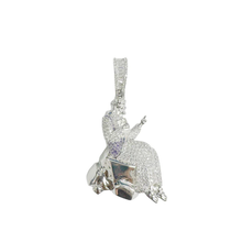 Load image into Gallery viewer, Sterling Silver Rhodium Plated Jesus Sitting On A Rock Clear CZ Pendant Thickness-29.5mmx39.8mm