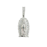Sterling Silver Rhodium Plated Baguette Our Lady Of Guadalupe Clear CZ Pendant Thickness-20.8mmx35mm
