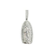 Load image into Gallery viewer, Sterling Silver Rhodium Plated Our Lady Of Guadalupe Baguette Clear CZ Pendant Thickness-20.8mmx40mm