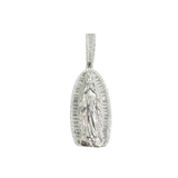 Sterling Silver Rhodium Plated Our Lady Of Guadalupe Baguette Clear CZ Pendant Thickness-20.8mmx40mm