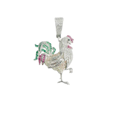 Sterling Silver Rhodium Plated Chicken Multicolor CZ Pendant Thickness-26mmx32mm