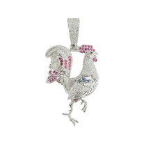 Load image into Gallery viewer, Sterling Silver Rhodium Plated Rooster Red And Clear CZ Pendant Thickness-27mmx35mm