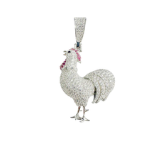 Load image into Gallery viewer, Sterling Silver Rhodium Plated Chicken Red And Clear CZ Pendant Thickness-25.5mmx34mm