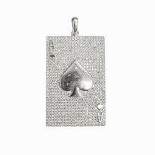 Load image into Gallery viewer, Sterling Silver Rhodium Plated Ace Of Spade Clear CZ Pendant Thickness-30mmx45mm
