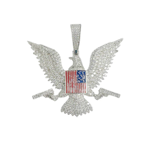 Load image into Gallery viewer, Sterling Silver Rhodium Plated American Eagle Flag Gun Clear CZ Pendant Thickness-54mmx42mm