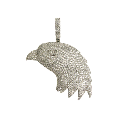 Sterling Silver Rhodium Plated Eagle Head Clear CZ Pendant Thickness-59mmx37mm