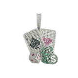 Sterling Silver Rhodium Plated Cards Dice And Chips Clear Baguette Green Red And Black CZ Pendant Thickness-36mmx37mm