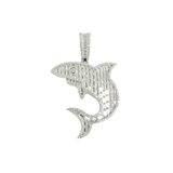 Sterling Silver Rhodium Plated Shark Baguette Clear CZ Pendant Thickness-31mmx34mm