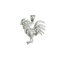 Load image into Gallery viewer, Sterling Silver Rhodium Plated Rooster Clear CZ Eye Pendant Thickness-31mmx32mm