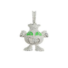 Load image into Gallery viewer, Sterling Silver Rhodium Plated Cash Greedy Character Clear CZ Green Enamel Pendant Thickness-36mmx34mm