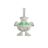Sterling Silver Rhodium Plated Cash Greedy Character Clear CZ Green Enamel Pendant Thickness-36mmx34mm